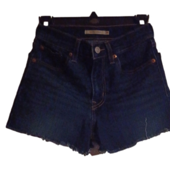 Levi Cutest HI rise shorts, dark wash shorts. Super frayed at hem. Size 24. - Picture 1 of 11